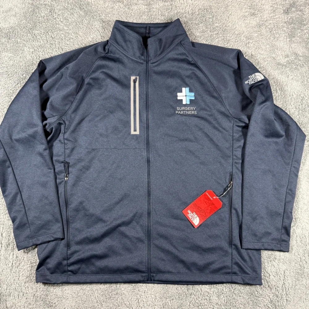 The North Face Canyon Flats Jacket Full‎ Zip Navy Heathered Zip Pocket SZ 2XL